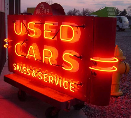 USED CARS SALES & SERVICE NEON SIGN w/ BR549 Phone # Used In HeHaw Show!