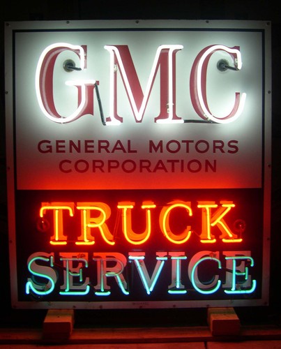 Late 1950s GMC TRUCK SERVICE Porcelain Neon Sign
